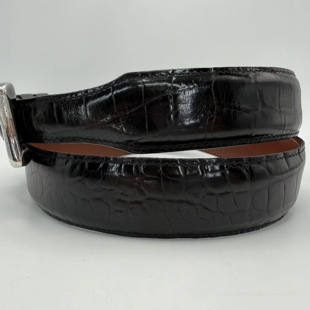 Crookhorn Crocodile Black Leather Belt Silver Hardware Spain Womens 36/90